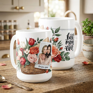 Mug Meilleur bouquet de fleurs et photo pour la fête d