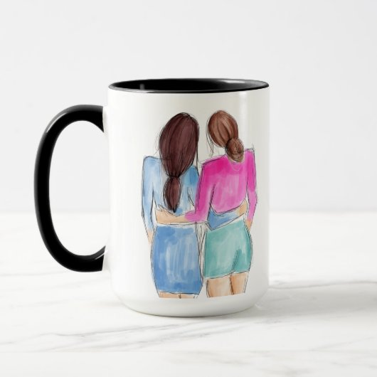 Mug Meilleur cadeau d'ami Deux filles brunette aquarel (Gauche)