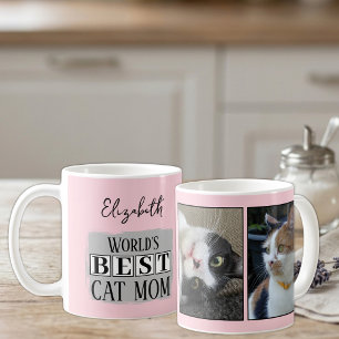 Mug Meilleur chat maman 2 photo nom rose gris