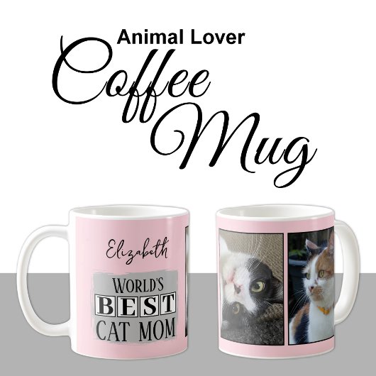 Mug Meilleur chat maman 2 photo nom rose gris