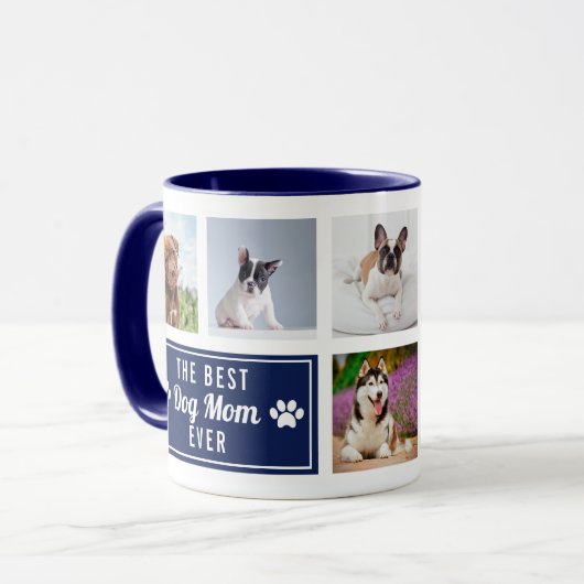 Mug Meilleur Chien Maman Jamais Marine Blue Pet Collag (Devant gauche)