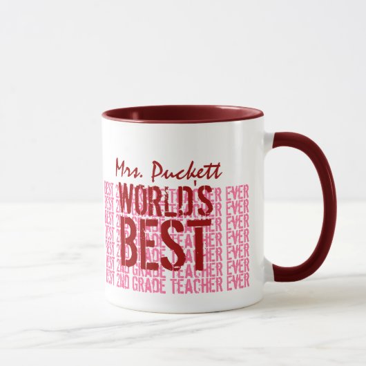 Mug Meilleur Enseignant de 2e année du monde Nom perso (Droite)