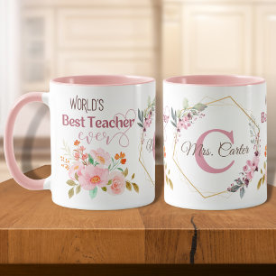 Mug Meilleur enseignant du monde jamais floral personn
