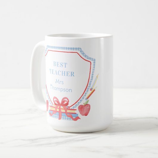 Mug Meilleur Enseignant En vichy Crest de l'école (Devant gauche)