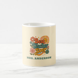 Mug Meilleur Enseignant Floral Rétro Nom Personnalisé