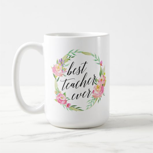 Mug Meilleur enseignant jamais aquarelle florale (Gauche)