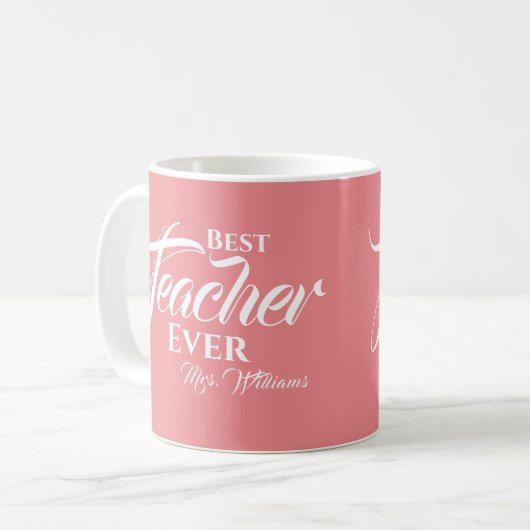 Mug Meilleur enseignant jamais Blush Pink Typographie  (Devant gauche)
