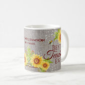 Mug Meilleur enseignant jamais floral Tournesol Burlap (Devant droit)