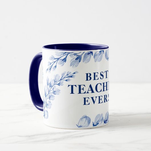 Mug MEILLEUR ENSEIGNANT JAMAIS jolie aquarelle florale (Devant gauche)