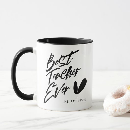Mug Meilleur Enseignant jamais moderne Script noir Nom (Avec donut)