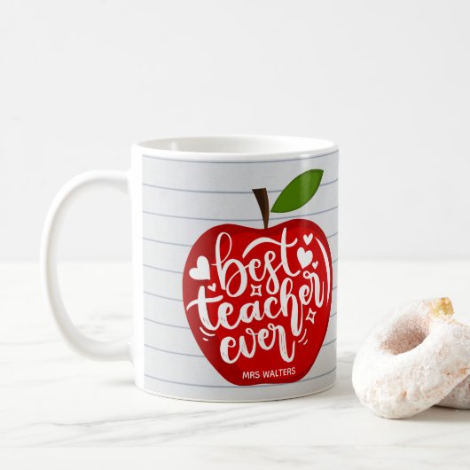Mug Meilleur enseignant jamais nom Red Apple Retour à  (Avec donut)
