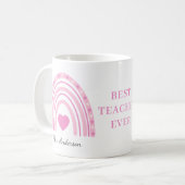 Mug Meilleur enseignant Pink Boho Rainbow Nom (Devant gauche)