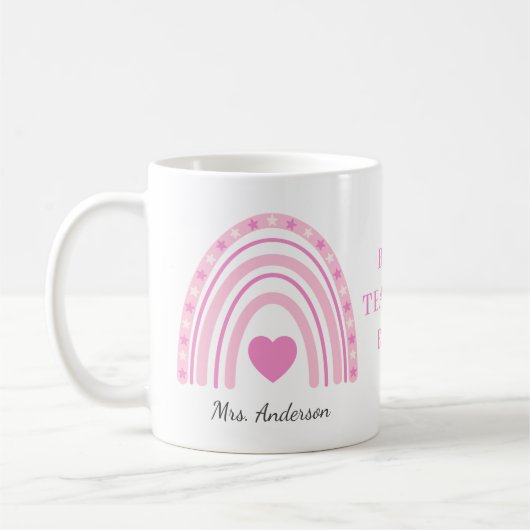 Mug Meilleur enseignant Pink Boho Rainbow Nom (Gauche)
