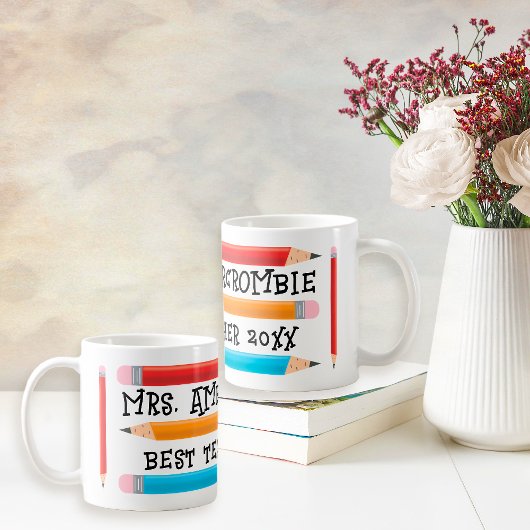 Mug Meilleur enseignant Rouge Jaune Bleu Crayons Cadea