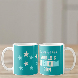 Mug Meilleur fils du monde nom étoiles turquoise