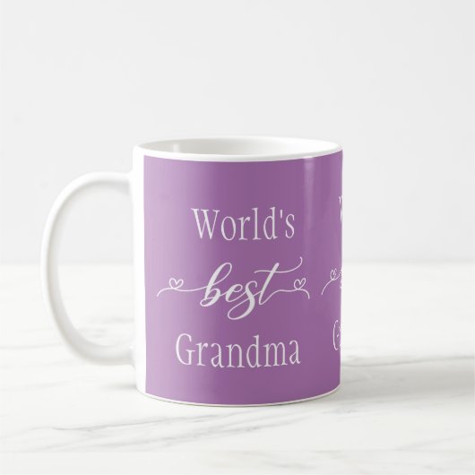 Mug Meilleur Grand-mère aux Coeurs Pourpre & Blanc (Gauche)