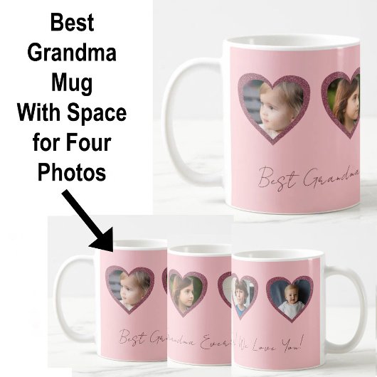 Mug Meilleur Grand-mère Coeurs roses Quatre Enfants Ph