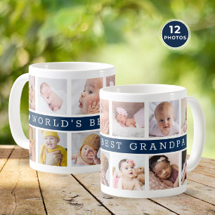 Mug Meilleur Grand-Père du Monde 12 Collage Photo Bleu