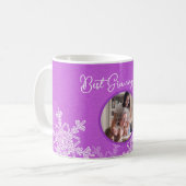 Mug Meilleur Granny Ever Violet Snowflakes Texte minim (Devant gauche)