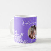 Mug Meilleur Granny Ever Violet Snowflakes Texte minim (Devant gauche)