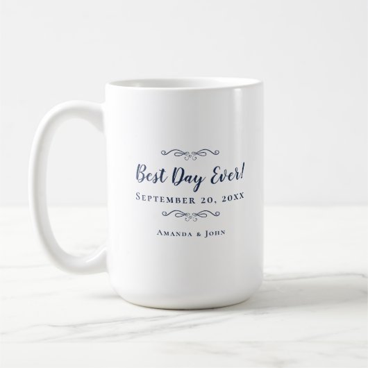 Mug Meilleur Jour Jamais Marine Bleu Élégant Mariage N (Gauche)