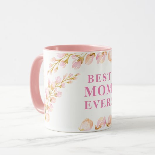 Mug MEILLEUR MOM JAMAIS jolie aquarelle rose floral (Devant gauche)