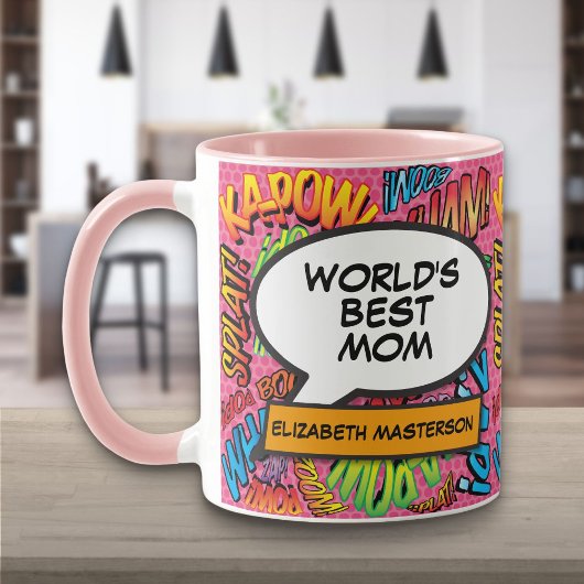 Mug Meilleur Monde Personnalisé Maman Fun Pink Comic B