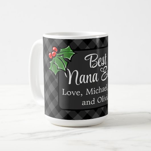 Mug Meilleur Nana jamais Noël classique gris Plaid Hol (Devant gauche)
