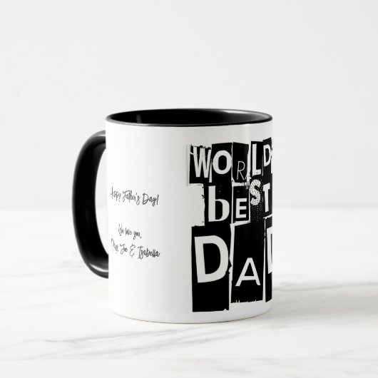 Mug Meilleur nom de papa du monde moderne noir et blan (Devant gauche)