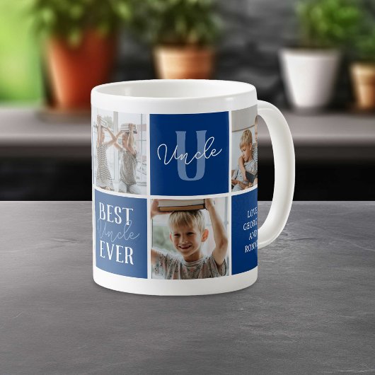 Mug Meilleur Oncle Moderne Collage Photo Bleu