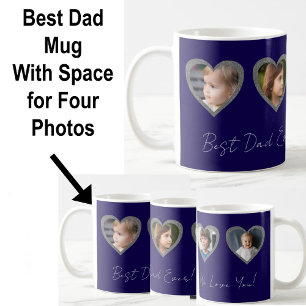 Mug Meilleur papa Coeurs Bleus Quatre Enfants Photo Co