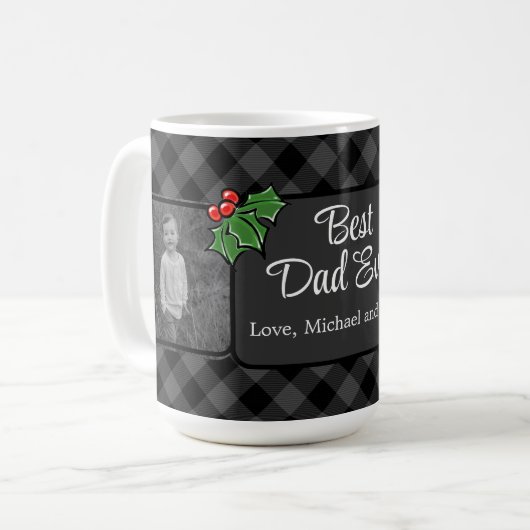 Mug Meilleur papa de Noël classique gris Plaid Holly (Devant gauche)