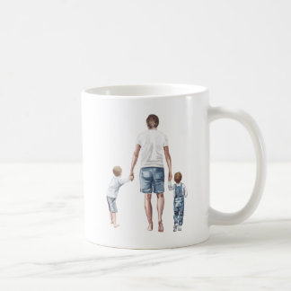 Mug Meilleur papa du monde et 2 fils marchent l'aquare