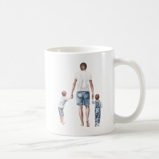 Mug Meilleur papa du monde et 2 fils marchent l'aquare (Droite)