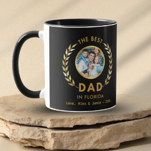 Mug Meilleur papa en Floride Photo personnalisée Noir 