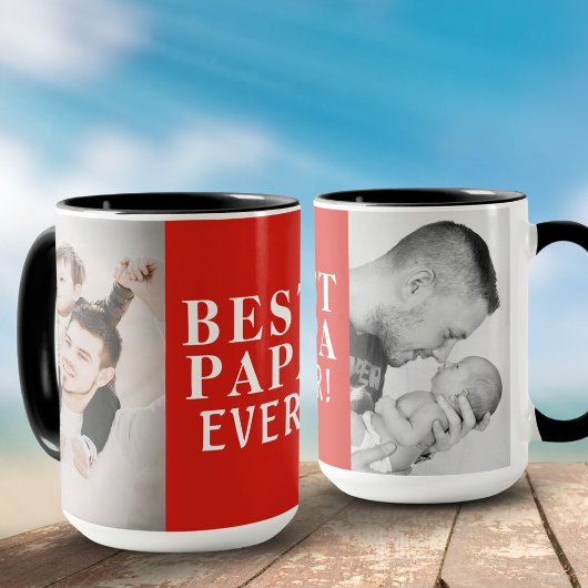 Mug Meilleur Papa Ever 2 Photo Collage Rouge