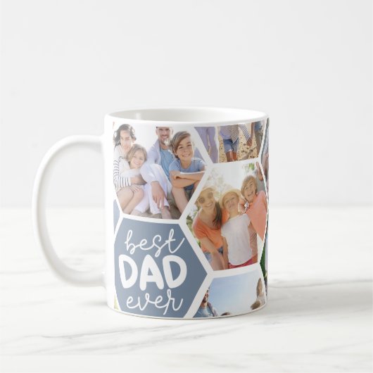 Mug Meilleur papa jamais | Blue Hexagons Photo (Gauche)