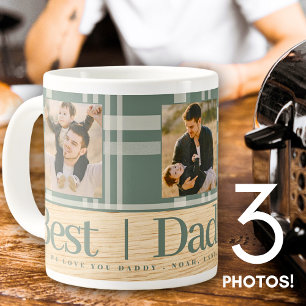 Mug Meilleur papa Jamais Buffalo Plaid Bois Photo Fête