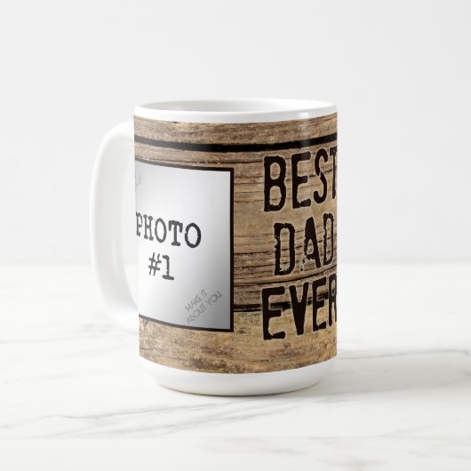 Mug Meilleur papa jamais dans des photos rustiques enc (Devant gauche)
