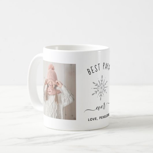 Mug Meilleur Papa jamais | Deux photos et un flocon de (Devant gauche)