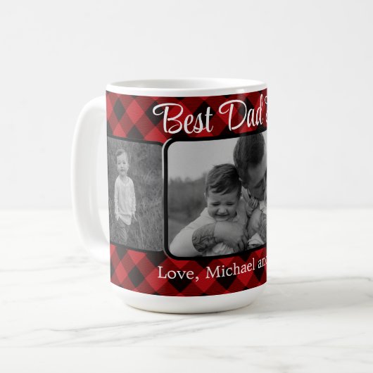 Mug Meilleur papa jamais personnalisé rouge Plaid moti (Devant gauche)