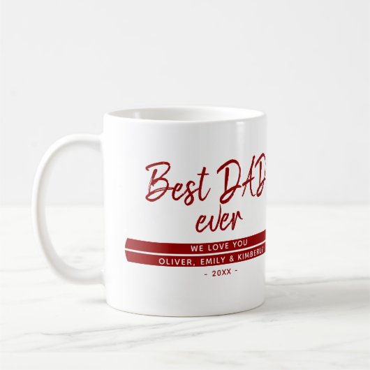 Mug Meilleur papa Jamais Script Rouge moderne Père`Jou (Gauche)