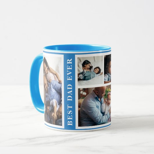 Mug Meilleur papa Jamais simple 5 photo collage blanc  (Devant gauche)