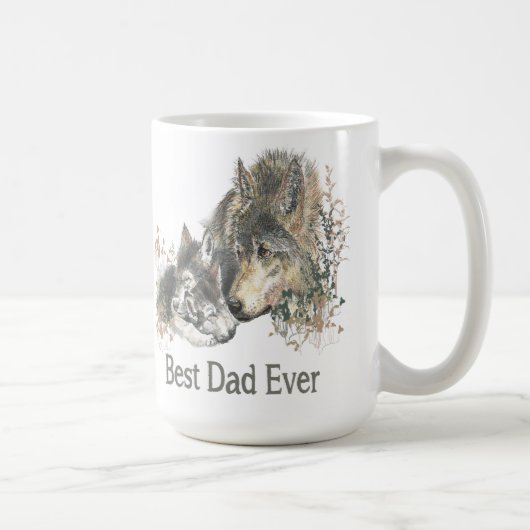 Mug Meilleur papa jamais Wolf Aquarelle Animal Ar (Droite)