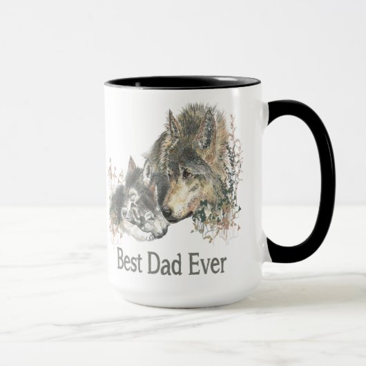 Mug Meilleur papa jamais Wolf Aquarelle Animal Ar (Droite)
