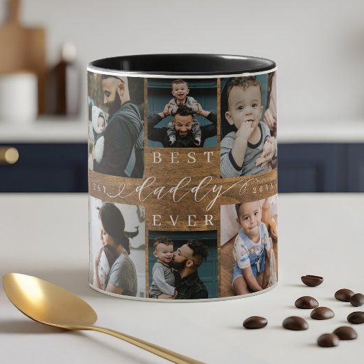 Mug Meilleur papa Jamais Woodgrain Photo Collage Garde