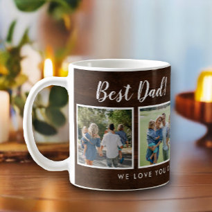 Mug Meilleur papa ! Photos Collage Message Bois foncé