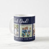 Mug Meilleur papa ! Photos Collage Message Marine Bleu (Devant gauche)