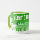Mug Meilleur patron jamais avec Snowman à Noël VERT (Devant gauche)