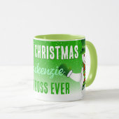 Mug Meilleur patron jamais avec Snowman à Noël VERT (Devant droit)